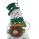 Kurt Adler Resin Irish Snowman Christmas Ornament--Holding a Pot of Gold