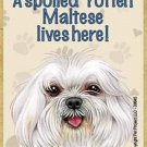 MAGNET--A Spoiled Maltese (Puppy Cut) Lives Here Wood Magnet--3.5" X 2.5"