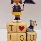 Louisiana State University "I Love LSU" word Block w/ Cheerleader & Kitty