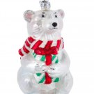 Kurt Adler Noble Gems Polar Bear w/Gift Glass Christmas Ornament-4.5" H