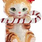 Kurt Adler Noble Gems Candy Cane Cat Glass Christmas Ornament-Orange Tabby Cat