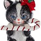Kurt Adler Noble Gems Candy Cane Cat Glass Christmas Ornament-Black & White Tuxedo Cat