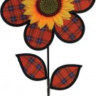 12 inch Red Plaid Sunflower Wind Spinner w/ Leaves by In the Breeze #2645