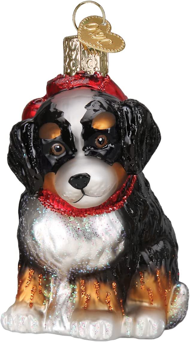 Bernedoodle Puppy Blown Glass Christmas Ornament by Old World Christmas