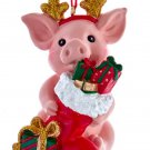 Kurt Adler Resin Pig with Antlers & Gifts Christmas Ornament #A2222