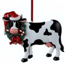 Kurt Adler Resin Farm Animal Christmas Ornament--Cow in Santa's Hat with Wreath