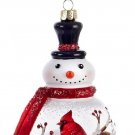 Kurt Adler Glass Snowman with Cardinal on Belly Christmas Tree Ornament C6315