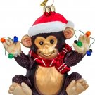 Kurt Adler Monkey in Santa Hat w/Lights Glass Christmas Ornament J8829