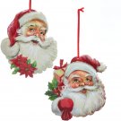 Kurt Adler Set of 2 Flat Metal Santa Head Christmas Ornaments #G0185
