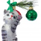 Kurt Adler Noble Gems™ Silver Grey Tabby Christmas Cat Glass Ornament #NB1141