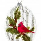 Kurt Adler Oval Shaped Glass Single Cardinal Christmas Ornament #D4571