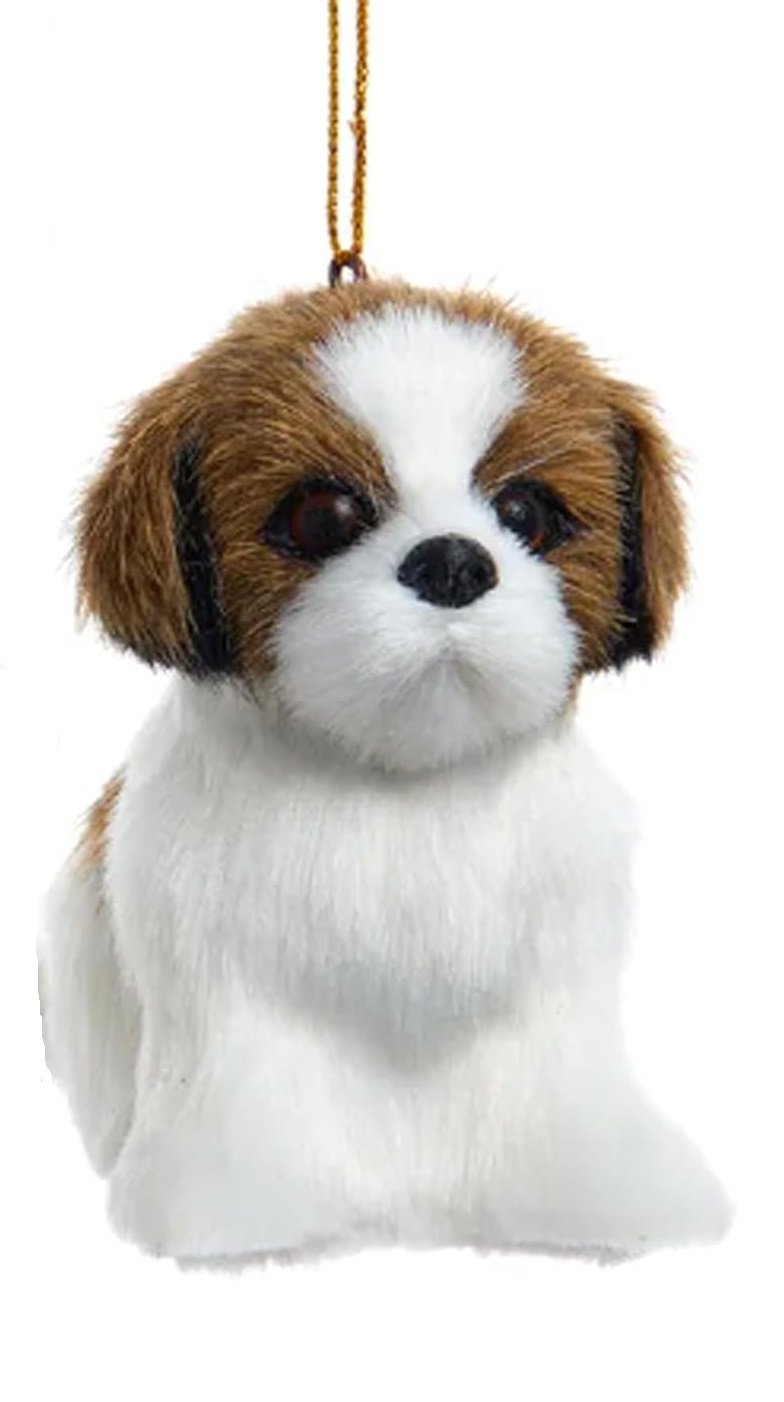 Furry Dogs Christmas Ornament by Kurt Adler #2242--3" by 4"--Shih Tzu Brown/White