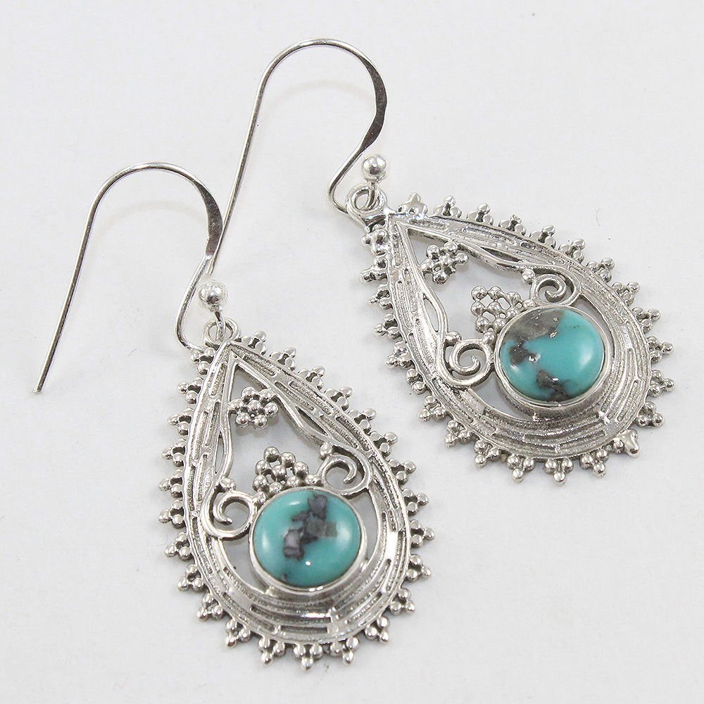 925 Sterling Silver Fine Casting Earring Natural Turquoise 1.5'' ER-292