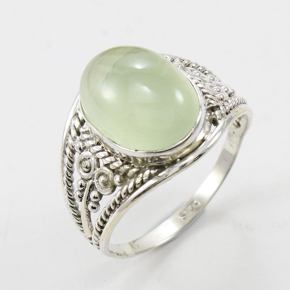 925 Sterling Silver Plaster Ring Natural Beautiful Prehnite Stone US 9 ...