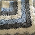 Crochet baby boy blue gray and white blanket