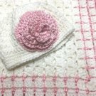 Baby girl crochet pink and white blanket with hat.