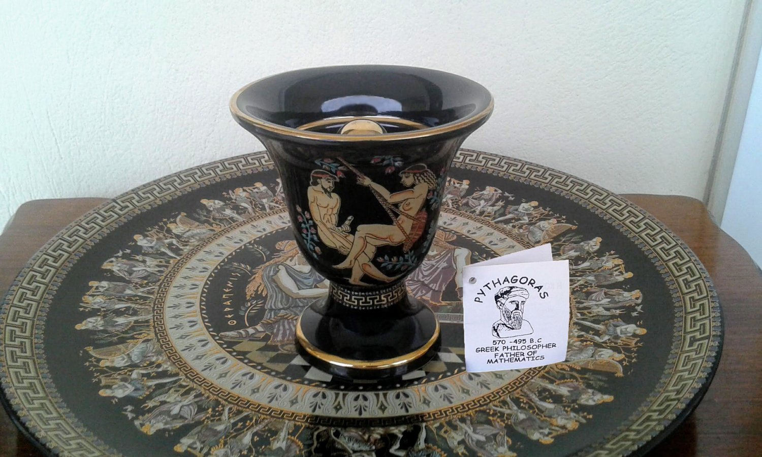 Pythagoras cup, Fair cup, Ancient Greek Satire, Ceramic Mug 24 Kt Gold, stoneware, pottery