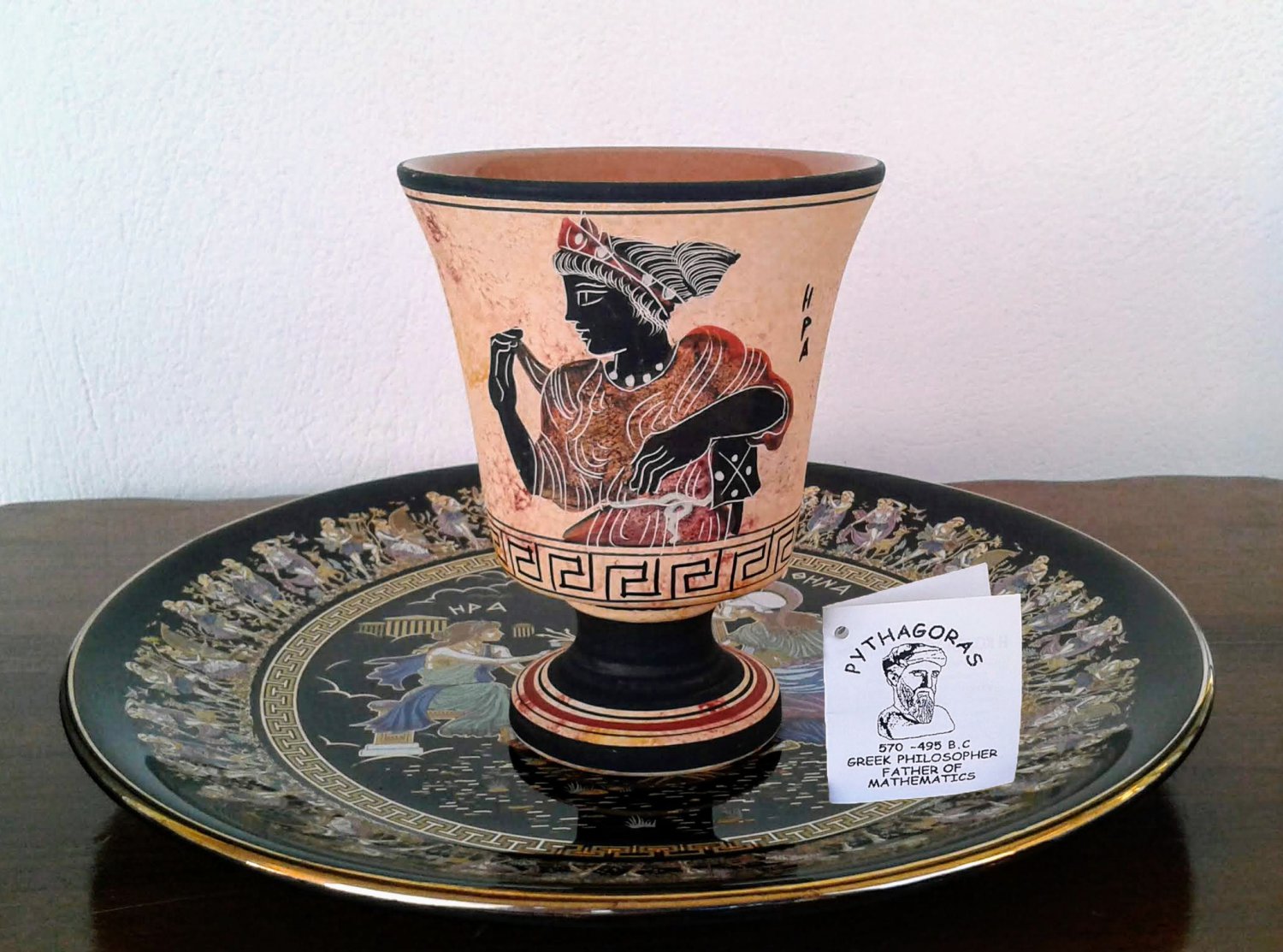 Pythagoras cup, Fair cup, Museum Copy, engraved in hand, Goddess Hera, stoneware, pottery