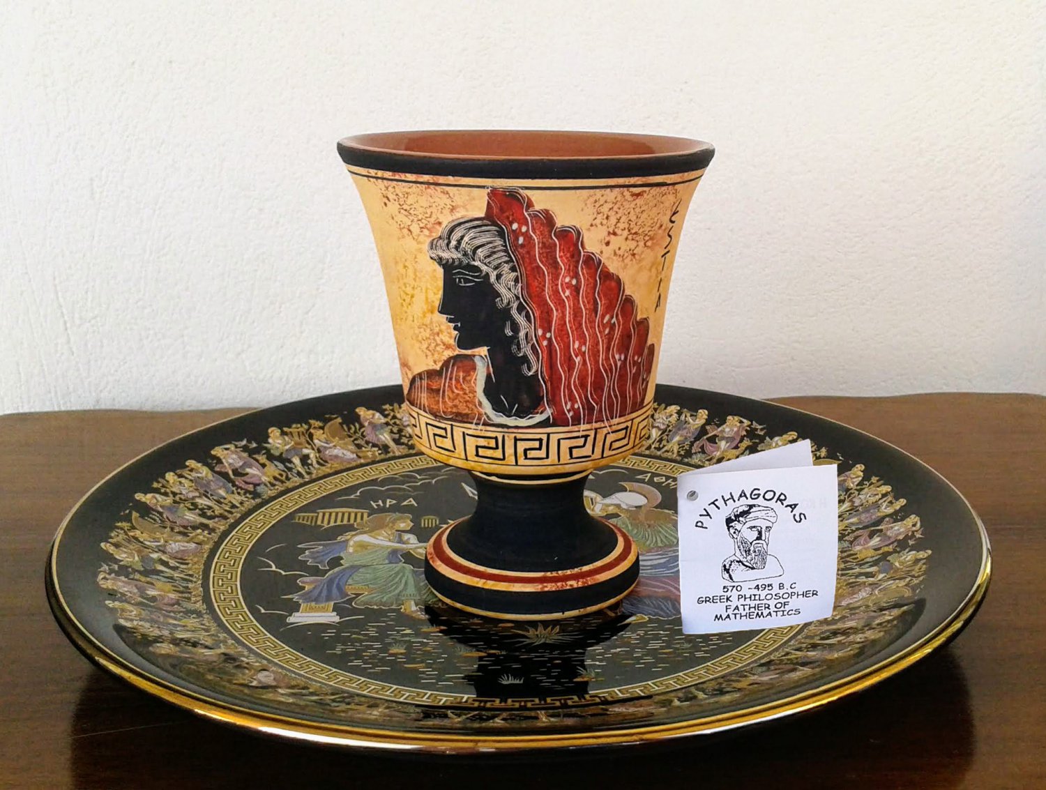 Pythagoras cup, Fair cup, Museum Copy, engraved in hand, Goddess Hestia, stoneware, pottery