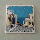 Ceramic Art Tile, Greek Handmade, Hand Painted in Relief Wall Decor, Landscape, stoneware, pottery