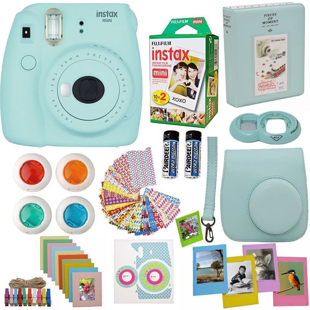 Fujifilm Instax Mini Instant Camera Ice Blue Fuji Instax Film Twin Pack P