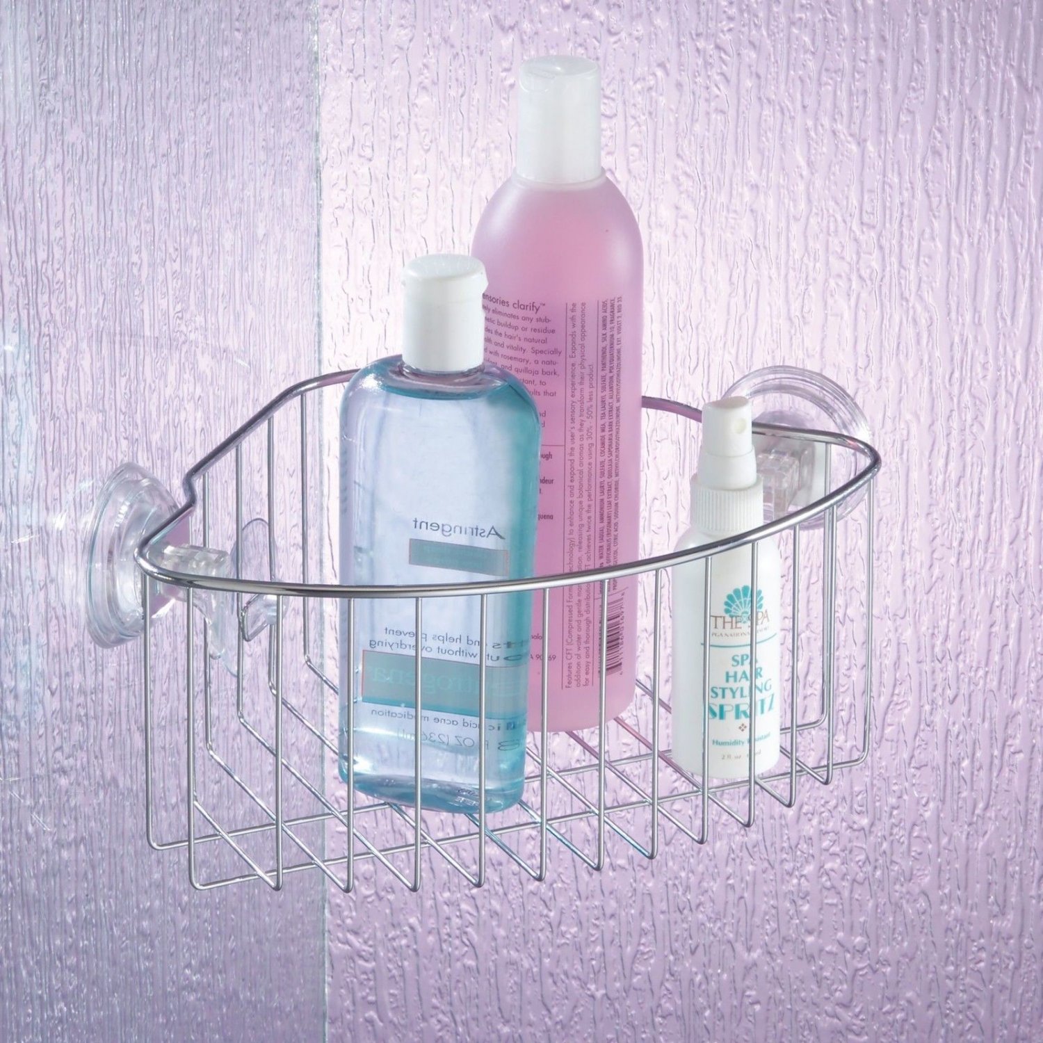 InterDesign Reo Powerlock Suction Corner Shower Basket Bath Caddy