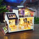 DIY Bowness Town Miniature Wooden Doll House Furniture Model LED Light Toys Gift