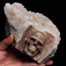 Stunning Giant 7" Quartz Druse Carved Crystal Skull Cluster clear sculpture TC12