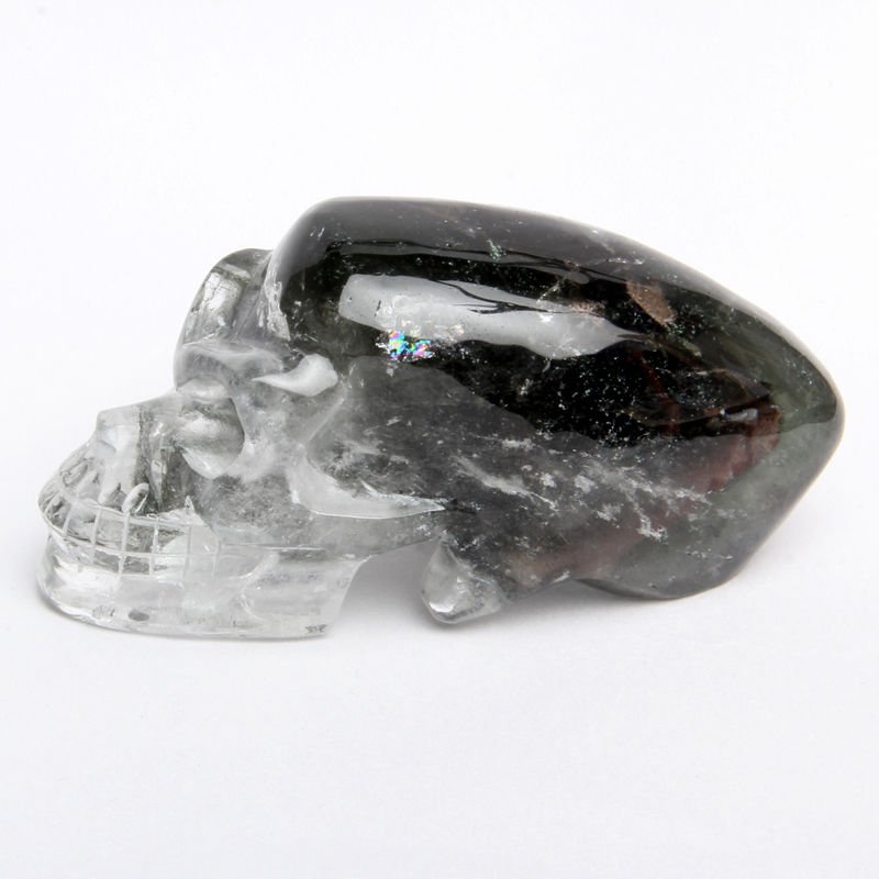 4.7" Natural Green Clear Quartz Crystal Skull sculpture Ancient  Amar ET YL5