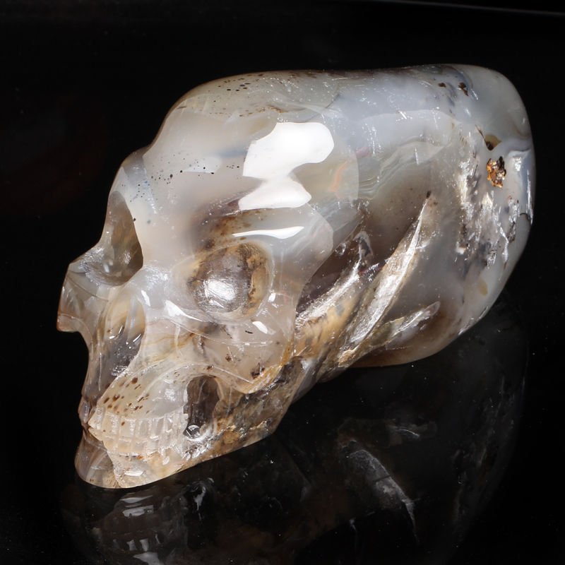 5" Rare Natural Agate Quartz Crystal Skull Skeleton Alien EXTRATERRESTRIAL ET M1