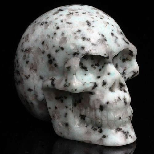 3" Natural Spotted stone Crystal quartz Skull, Realistic reiki Healing GIFT TB1