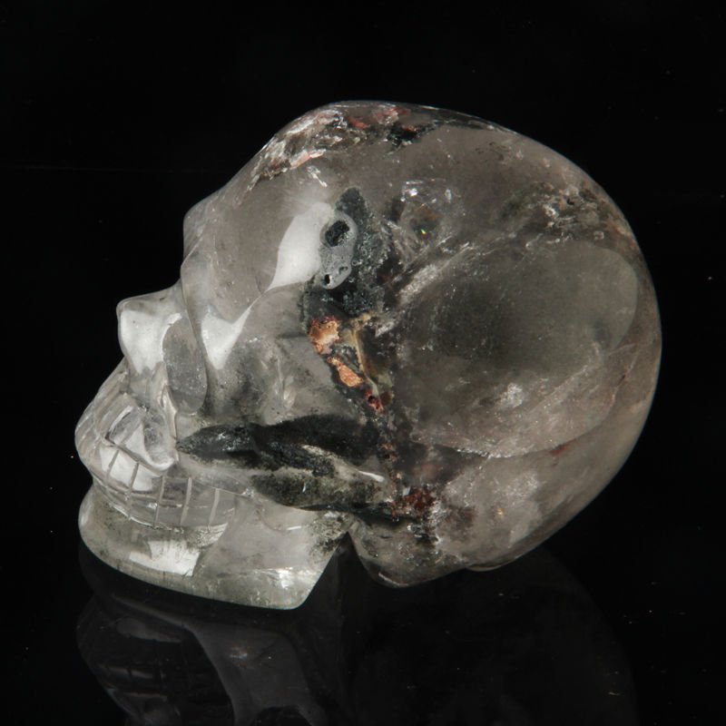 4.2"Rare Natural Green Clear Quartz Crystal Skul sculpture garden meditation TL6