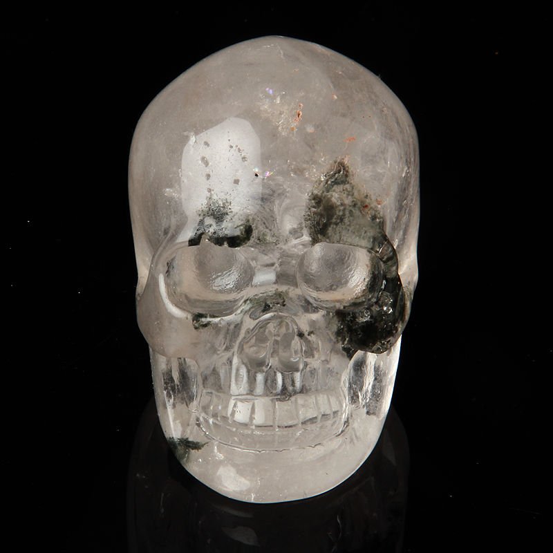 3.4" Natural Clear Green Quartz Crystal Skull activated Ancient Skull Alien TL9