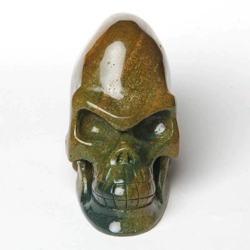 4.9" Natural Ocean Jasper Carved Mayan Alien Crystal Skull, Chakra Healing (N25)