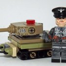 German Officer WW2 custom minifigure with small tank movie building  Army toy figure!