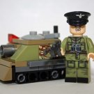German Officer WW2 custom minifigure with small tank movie building  Army toy figure!!