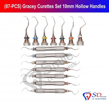 SD0081 Gracey Curettes 10 mm Hollow Handles - Light - Color Coded 7 PCS Periodontal NEW