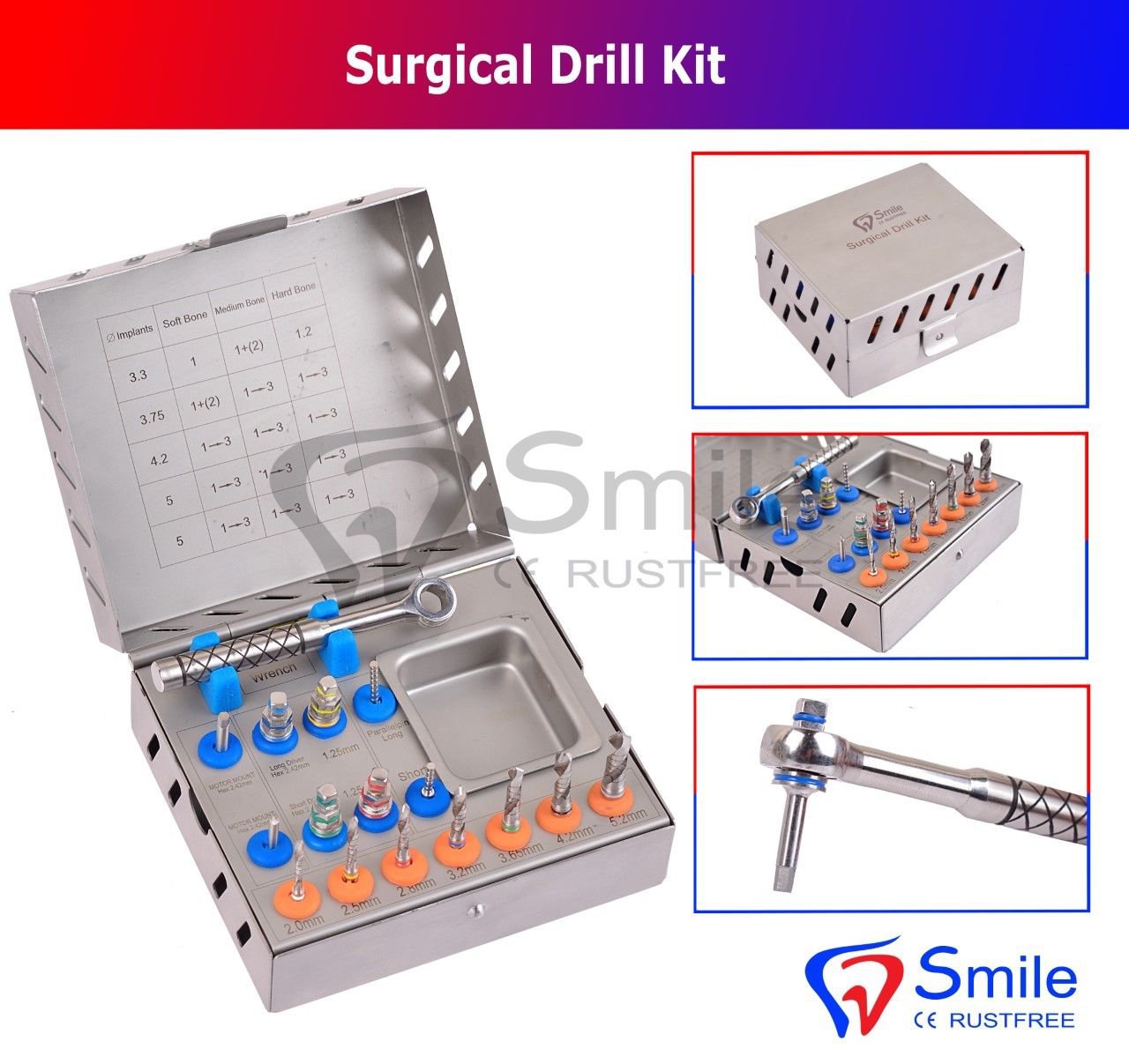 SD0357 Dental Surgical Drill Kit 16 Pcs Set Implant Instrument Tools Ratchet Smile UK