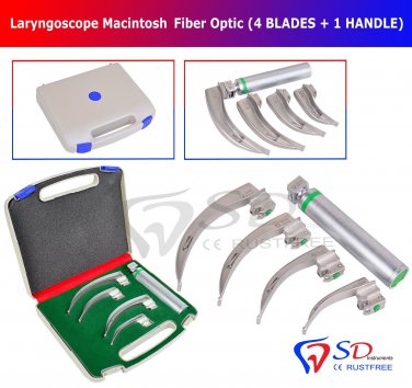 SD0287 Fiber Optic Macintosh Laryngoscope Set With 4 Blades & Handle Diagnostic Set NEW