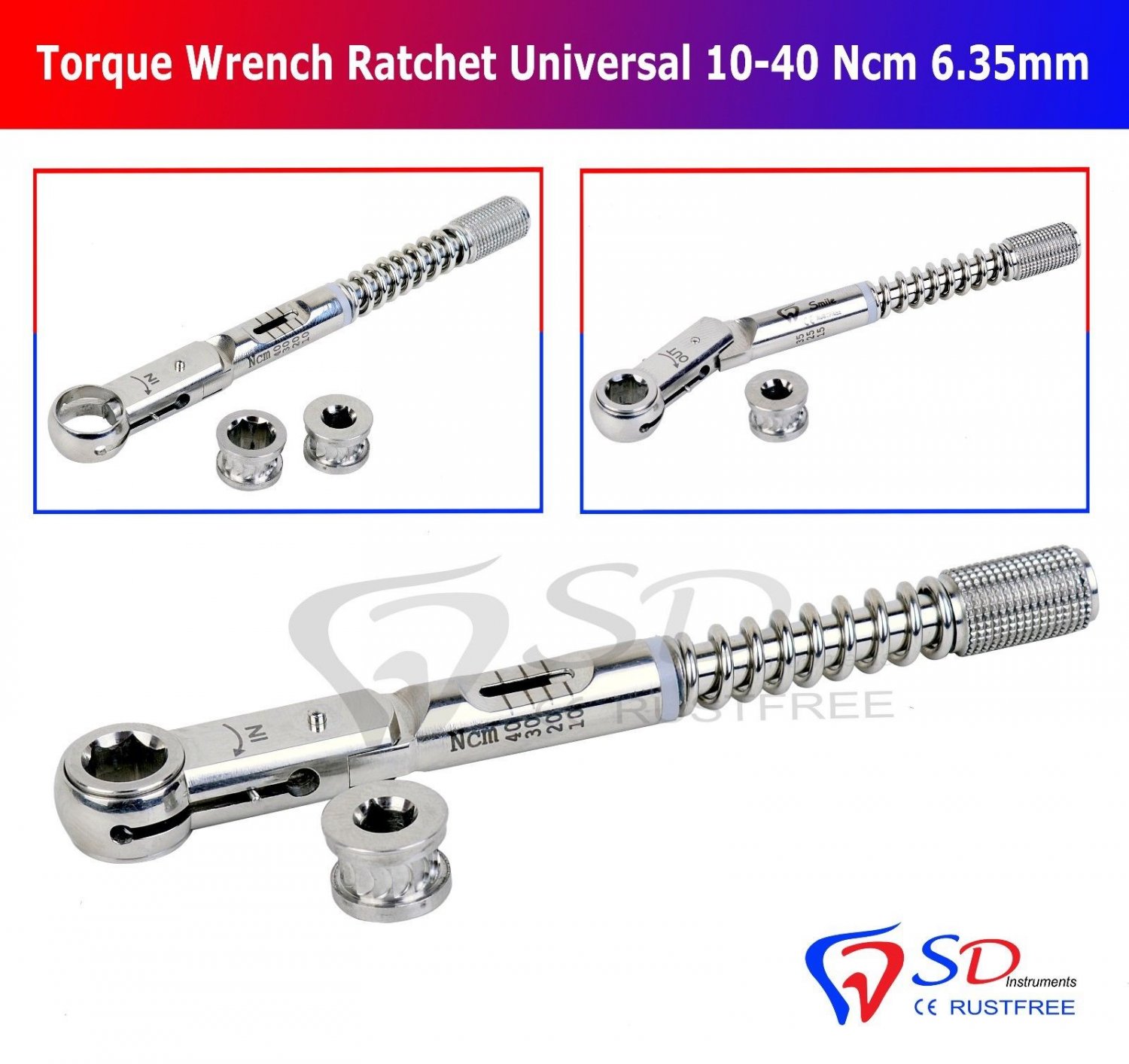 SD0279 Dental Implant Torque Wrench Ratchet Universal 1040 Ncm Hex 6