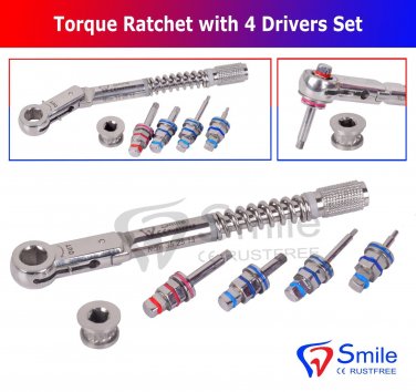 SD0370 Dental Implant Torque Wrench Ratchet 10-40Ncm & 4 x Drivers Set New Smile Dental