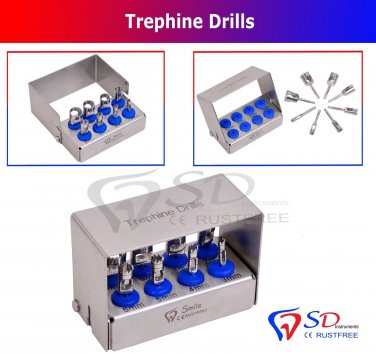 SD0281 Dental Trephine Drills Kit 8 PCS Implant Surgical / Dental Surgery Bur Holder CE