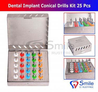 SD0364 Dental Implant Conical Drills Kit 25 Pcs Set Dental Surgery Instruments Smile UK