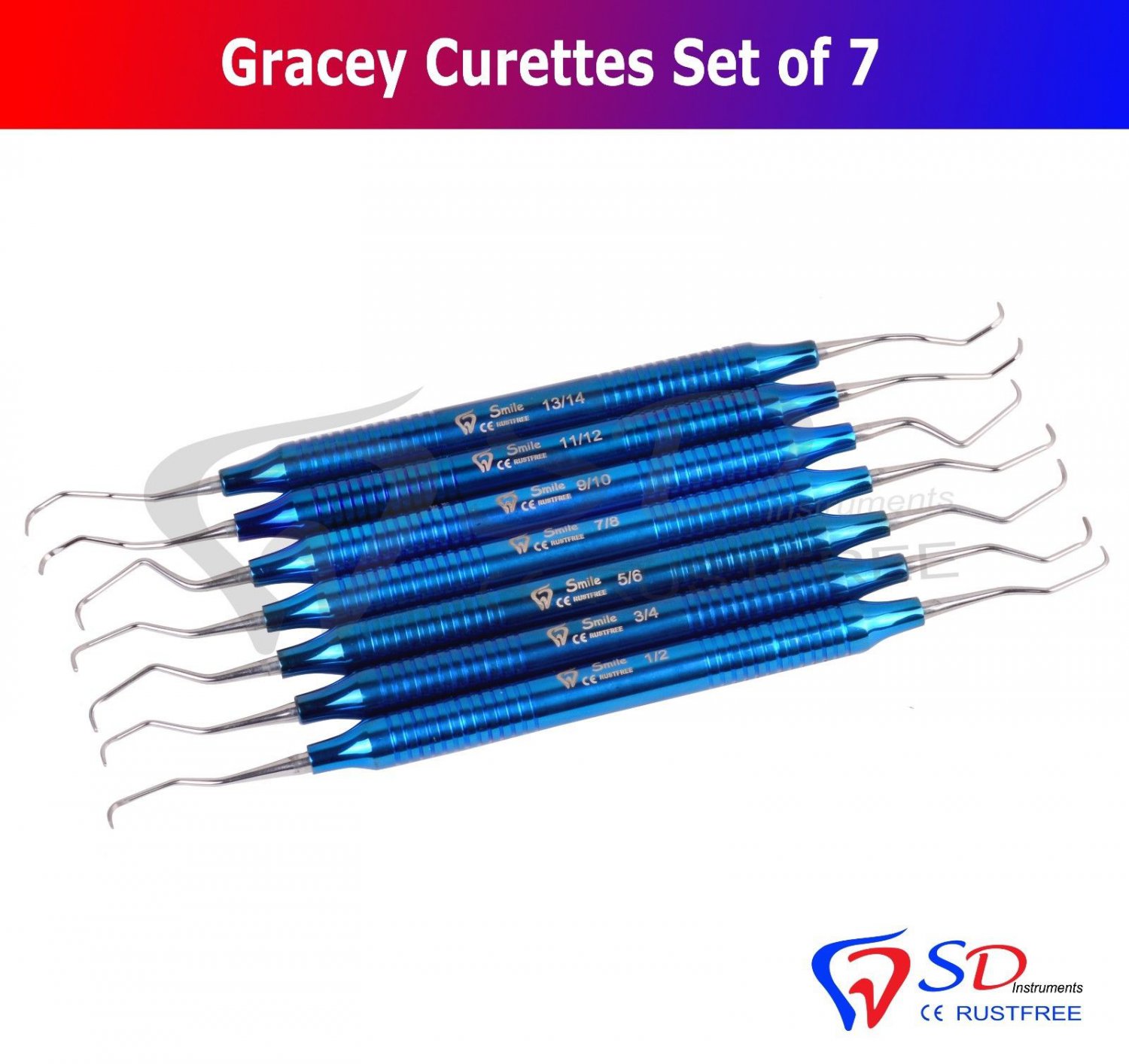 SD0183 Titanium Coated Dental Gracey Curettes Set of 7 Periodontal