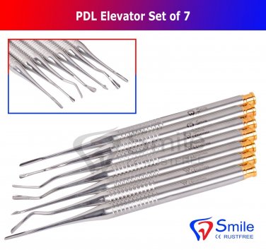 SD0366/ 7 PCS PDL Luxating Dental Elevators Set - Solid Handle With Micro Serrated Tips