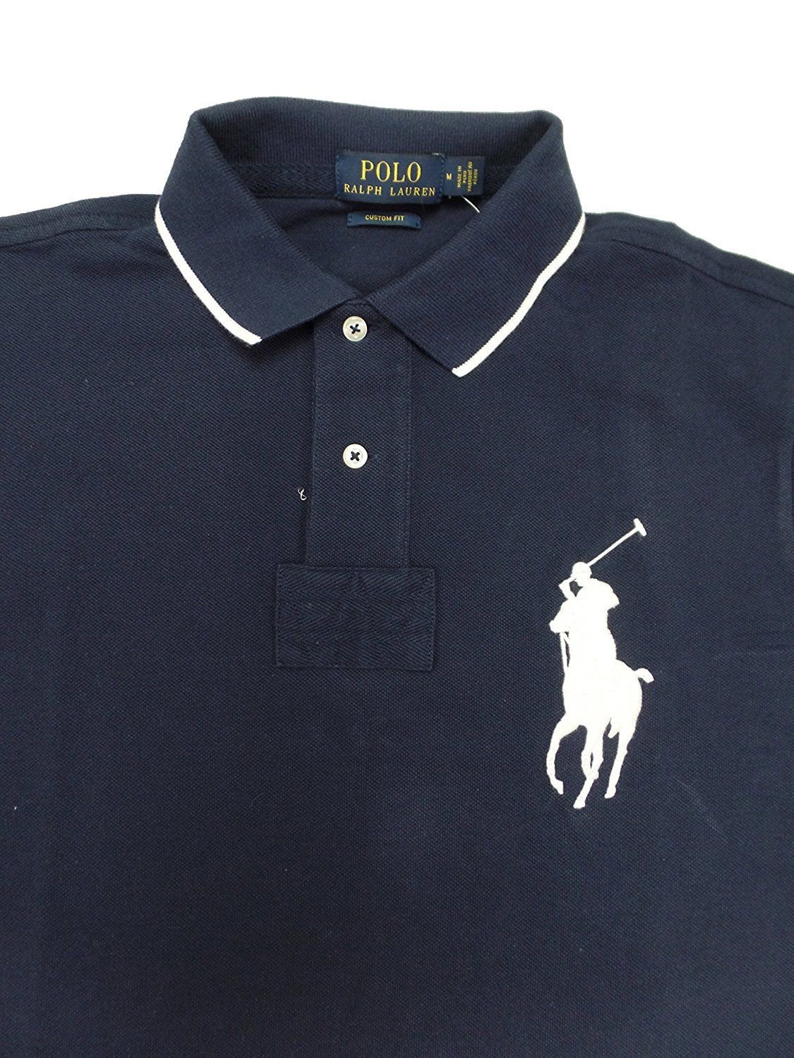 Polo Ralph Lauren Men's Custom Fit Mesh Big Pony Shirt NAVY BLUE WHITE #3 S