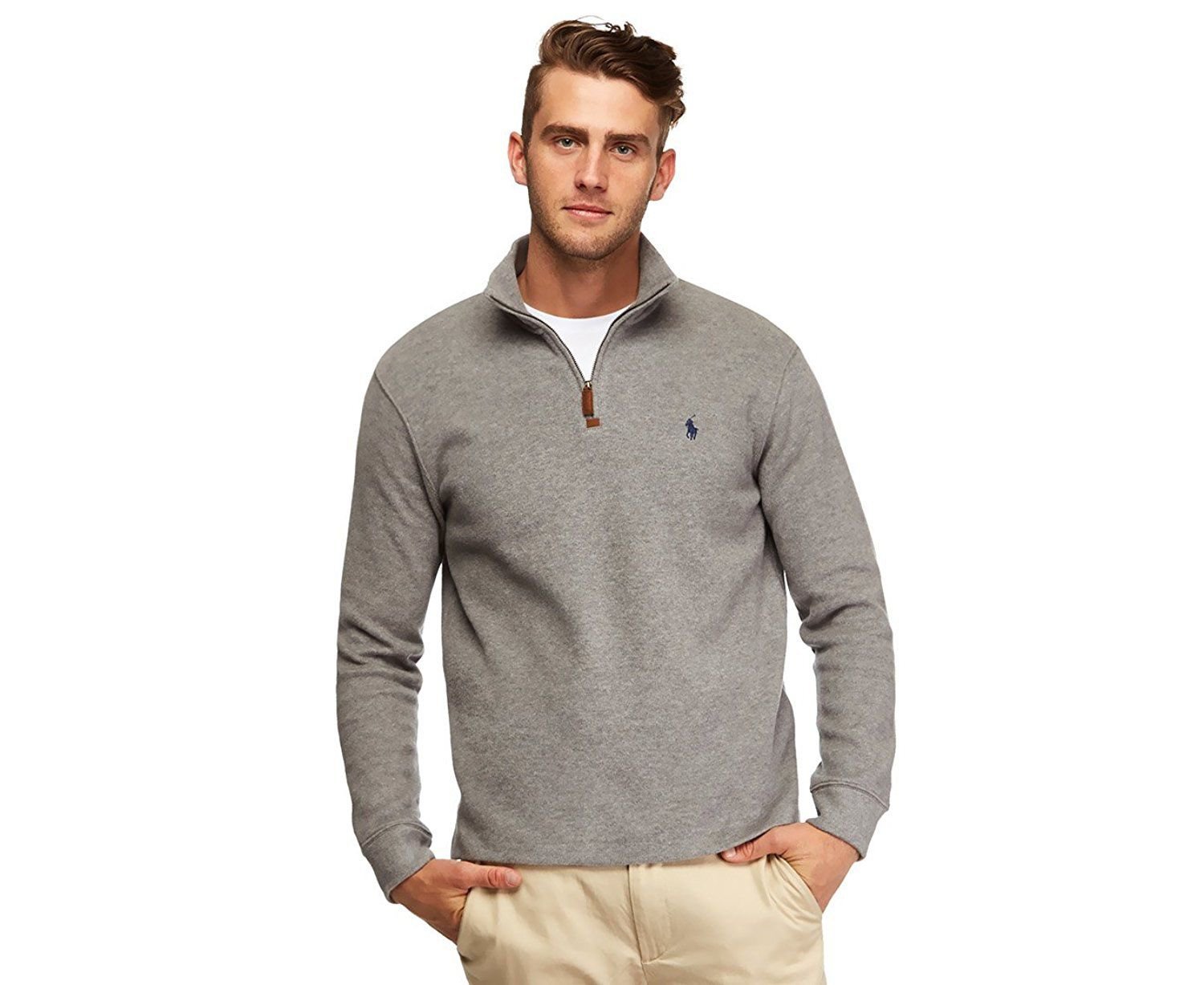 Polo Ralph Lauren Men's Half Zip French Rib Cotton Sweater WINTER GREY XL