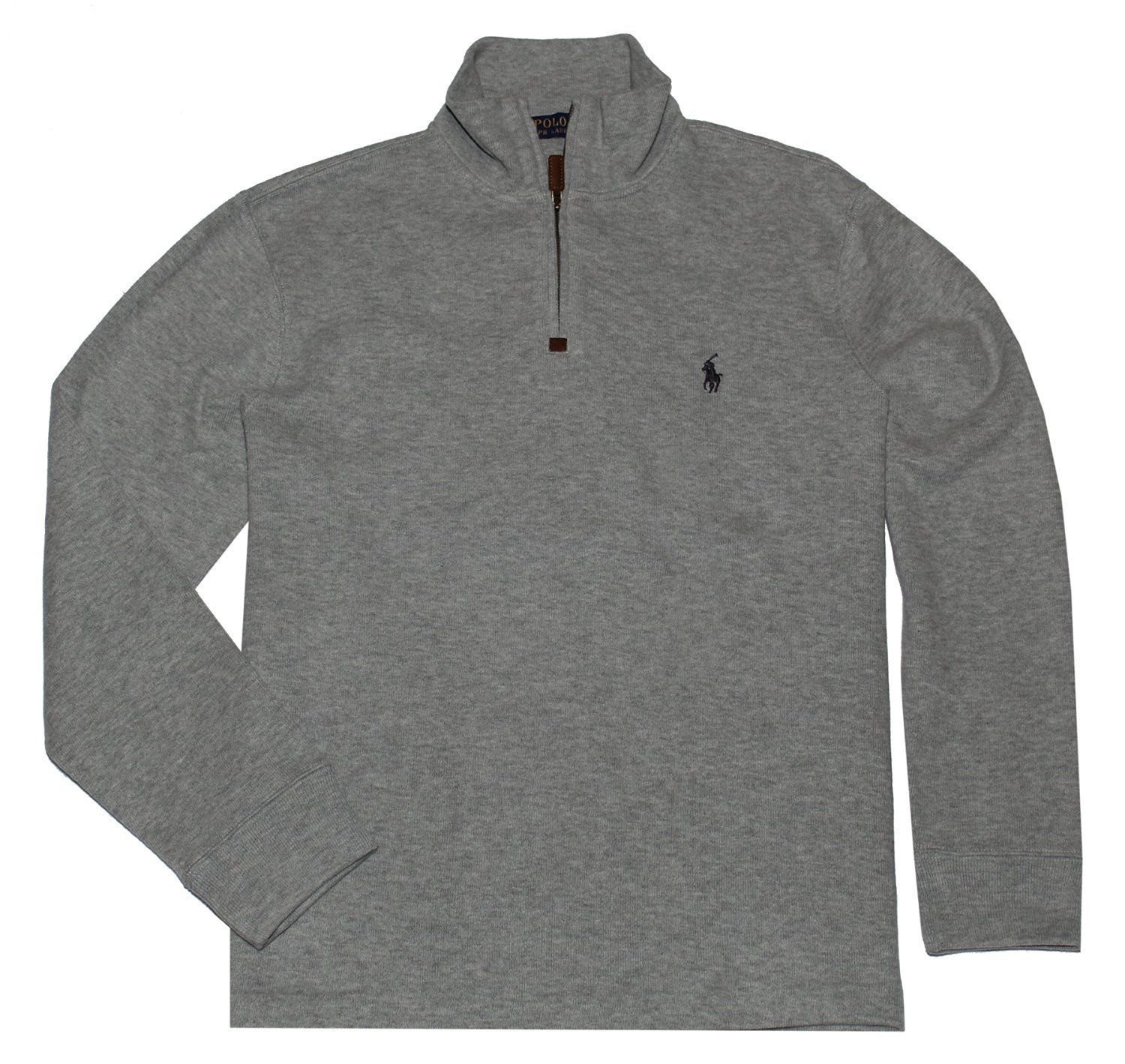 Polo Ralph Lauren Men's Half Zip French Rib Cotton Sweater GREY Heather L