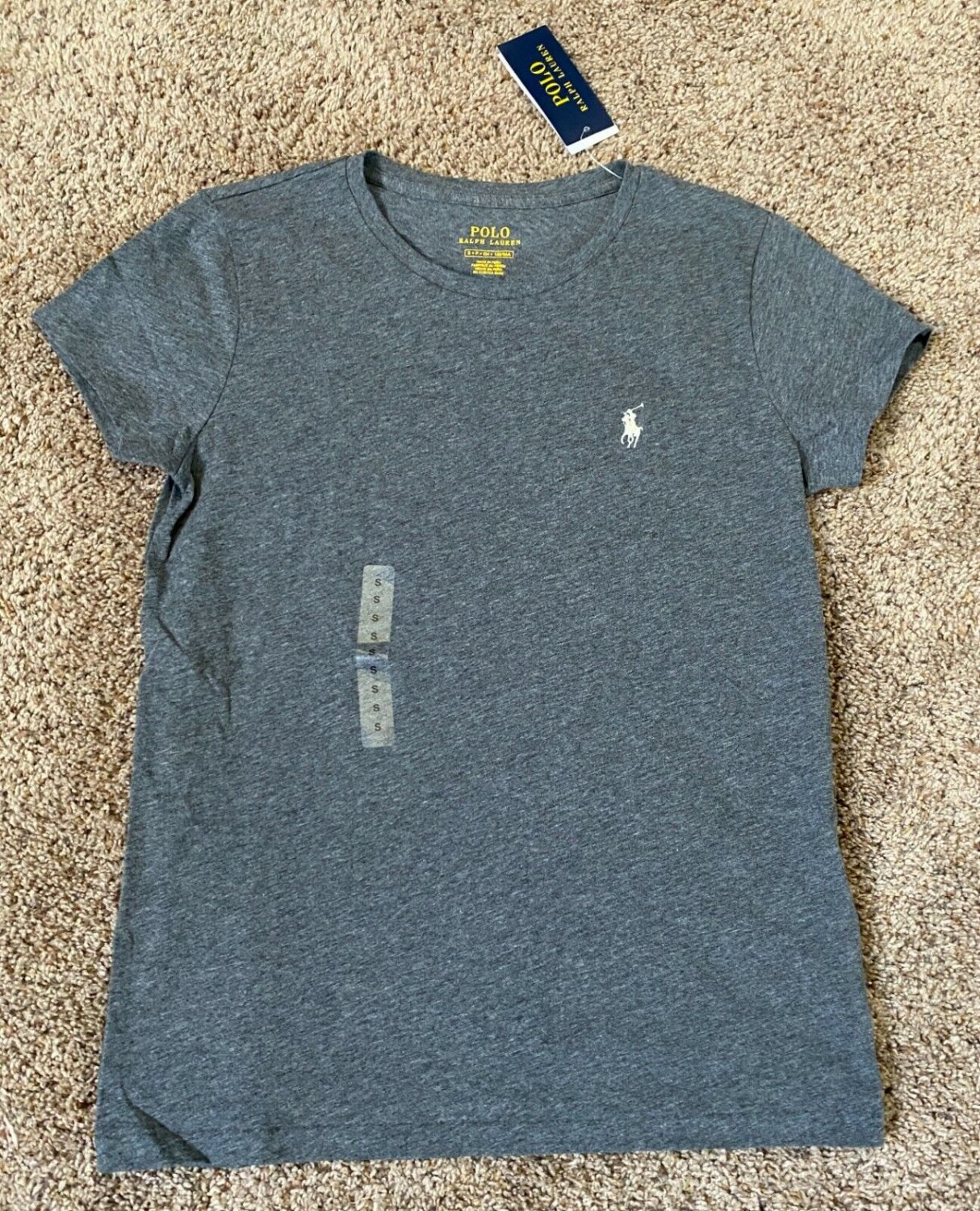 Polo Ralph Lauren Womens SMALL Crewneck Pony Logo Tee GREY HEATHER PERFECT CREW