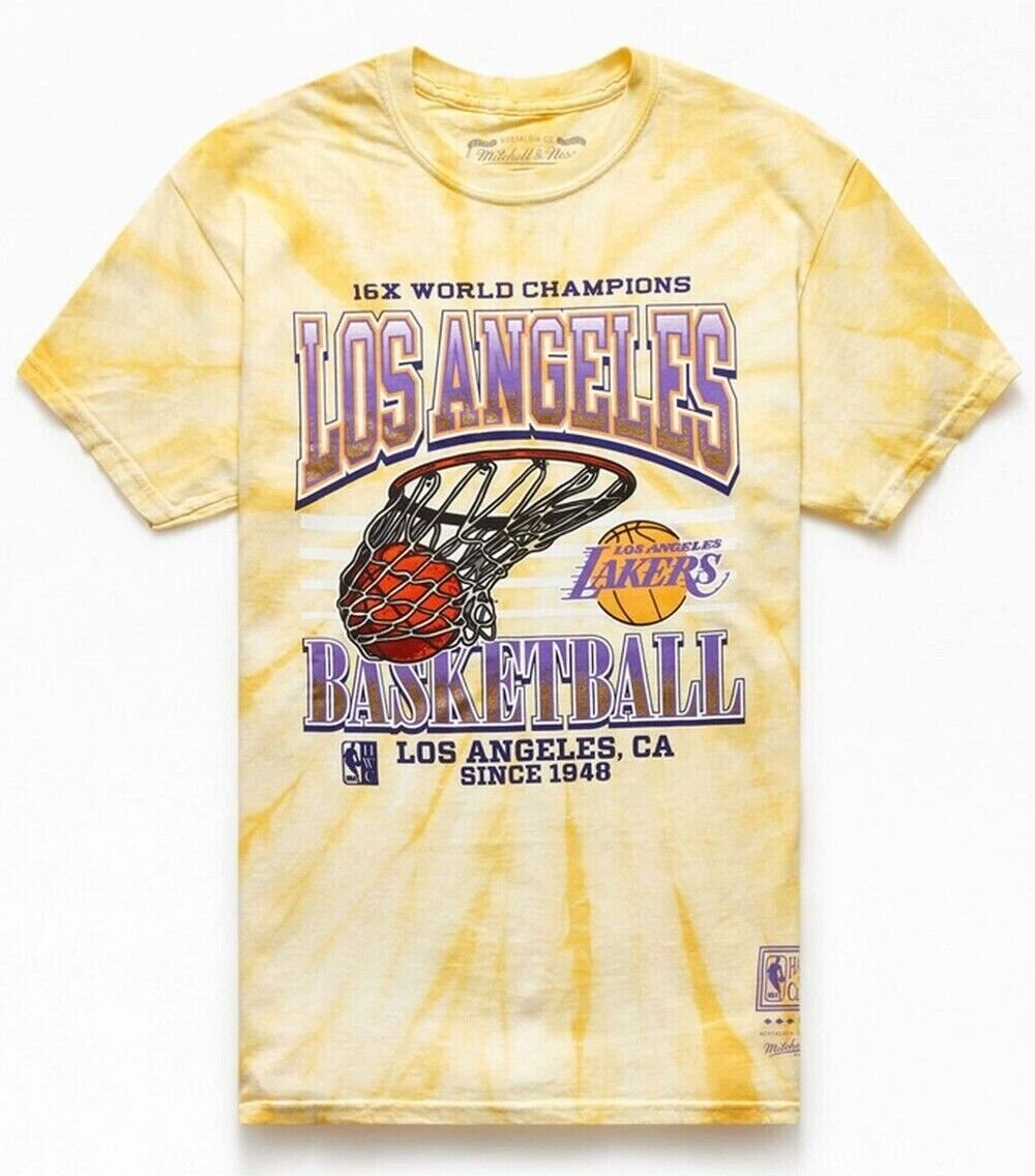 Mitchell & Ness NBA LA LAKERS YELLOW Tie Dye Men's Shirt Mens SZ S M XXL CHAMPS